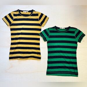 VTG F21 Twenty one Striped Short Sleeve Tees - Green & Yellow - Size L